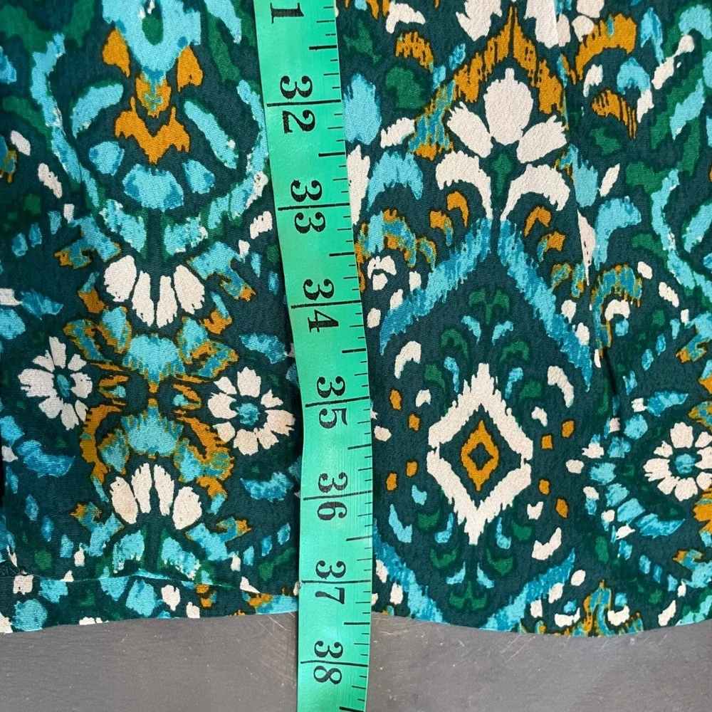 Garnet Hill Green Ikat Geometric V-Neck Drop Waist Tiered Dress Pockets Size 12 - Picture 4 of 9